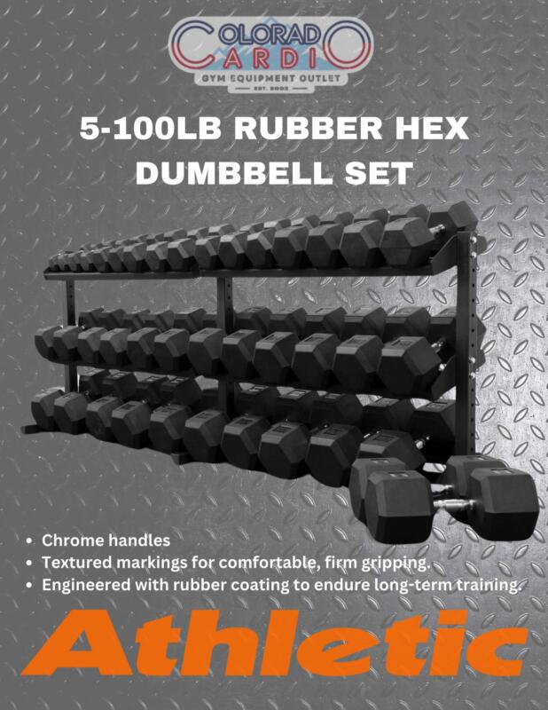 Rubber Hex Dumbbells - 5 to 100lbs (NEW)