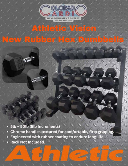 Rubber Hex Dumbbells - 5 to 50lbs (NEW)