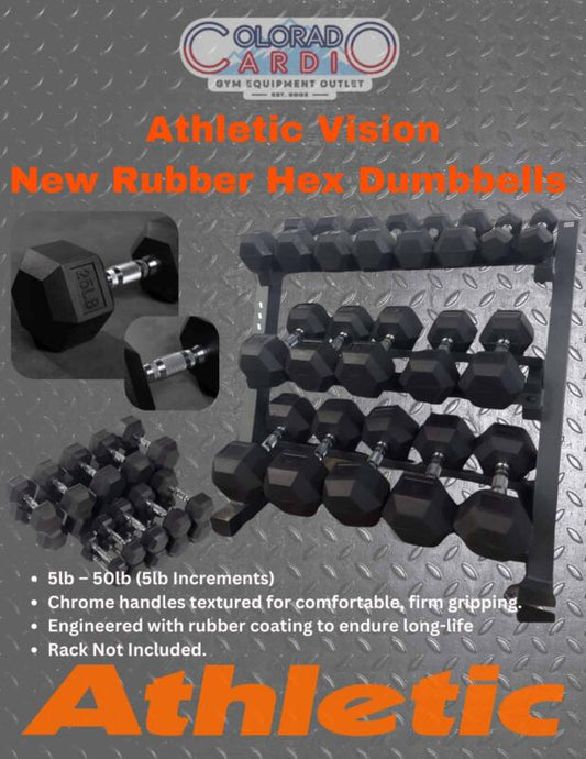 Rubber Hex Dumbbells - 5 to 50lbs (NEW)
